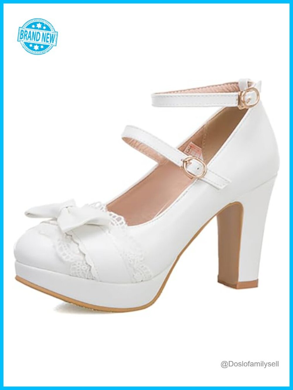 Mary Jane Platform Heels Block Heel Round Toe Buckle Ankle Strap Bow Pump
